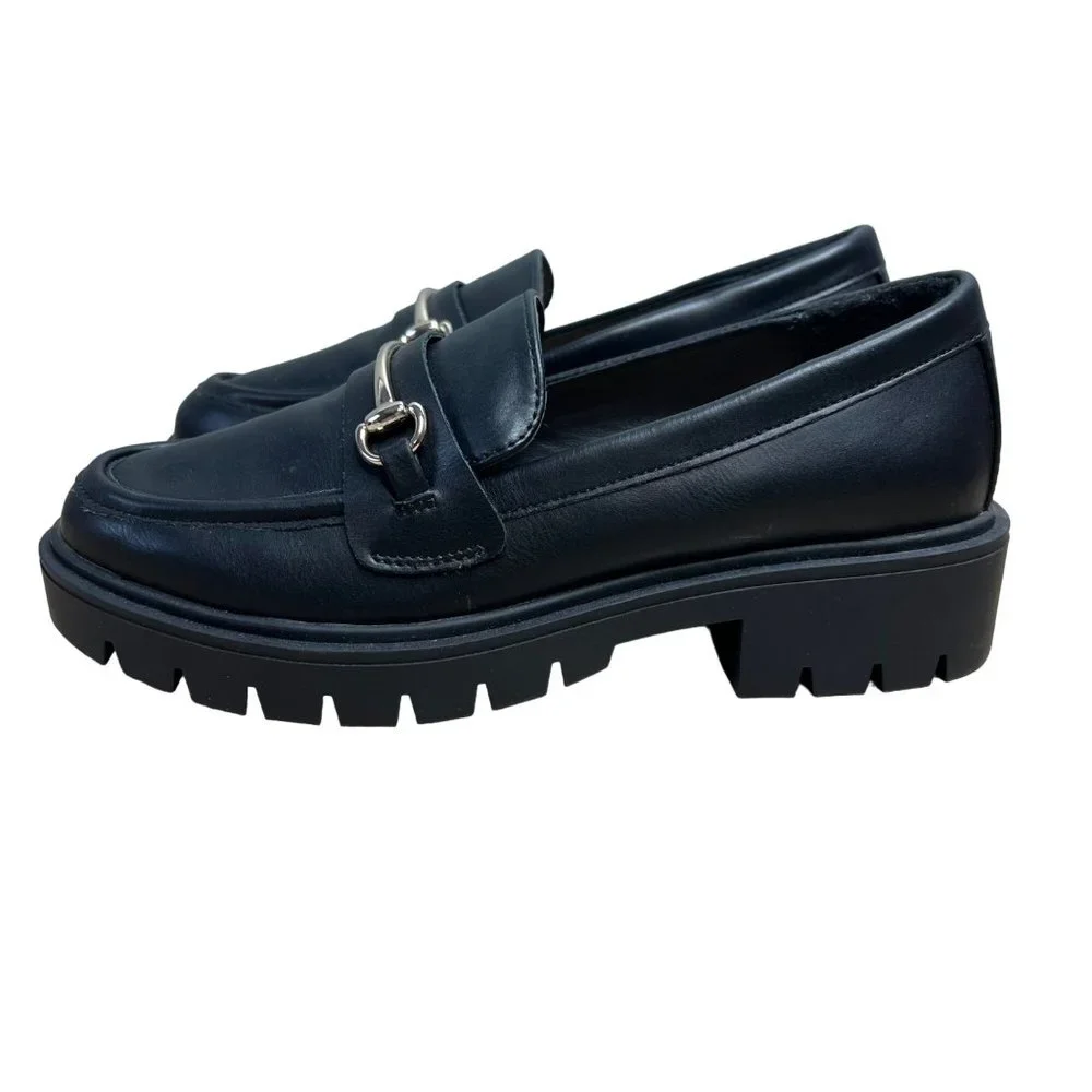 NWOB ESPIRIT Alina Horse Bit Loafers Black Faux Leather Y2K Chunky Sole Heel 7 - Picture 1 of 13
